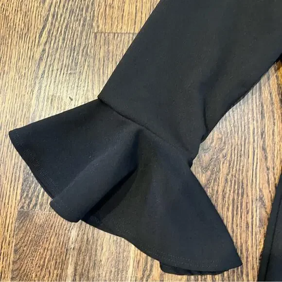2Hearts Black Midi Dress Flared Sleeves Chic Ruffles Women's Size Medium - Picture 3 of 5